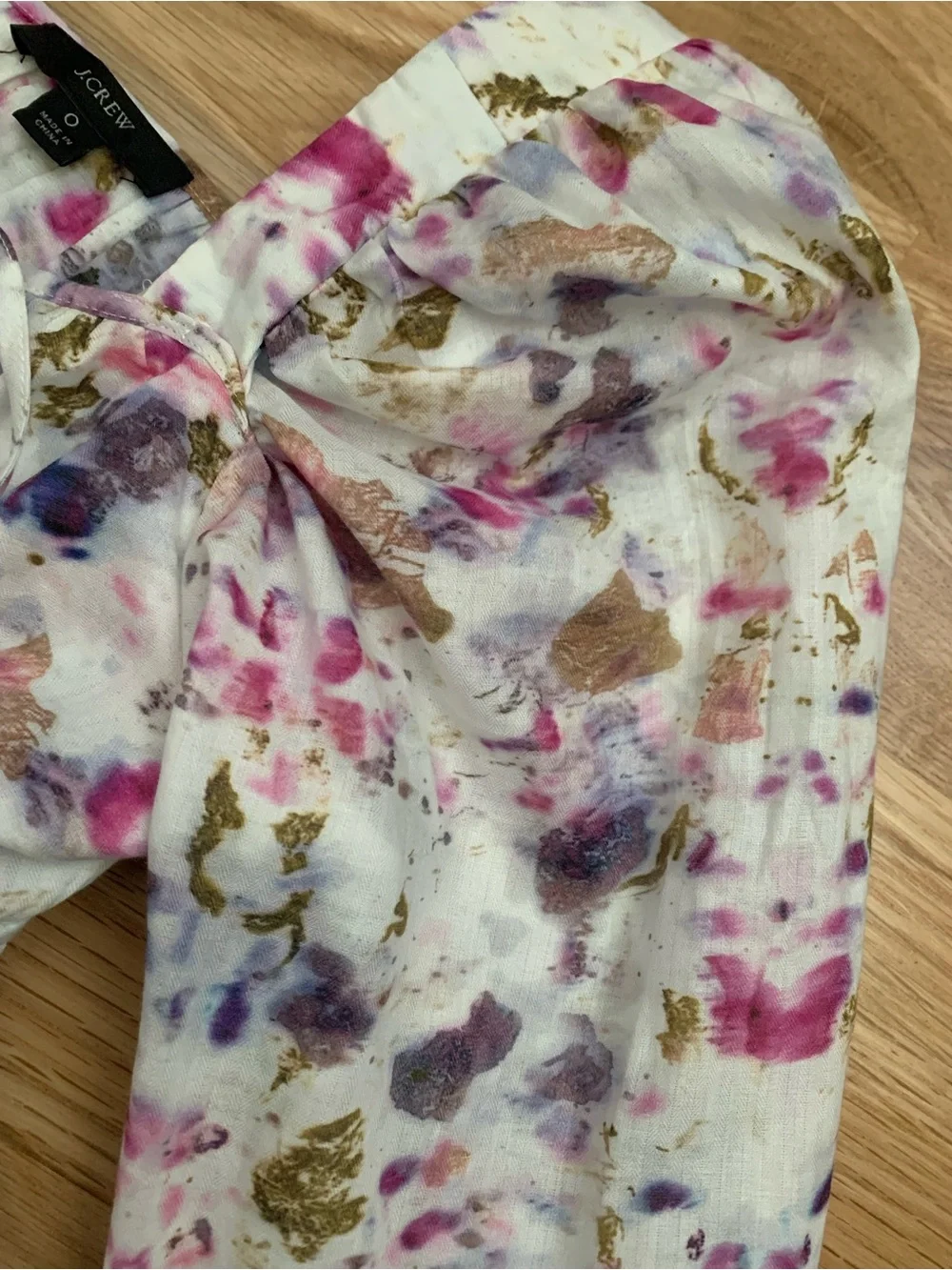 J. Crew Floral Smocked Peasant Top in White, Pink and Purple